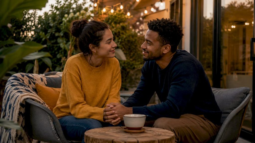 Couple sharing intimate moment at home
