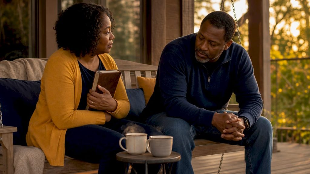 Christian couple discussing conflict at home