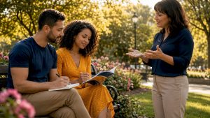 Engaged couple during premarital therapy session