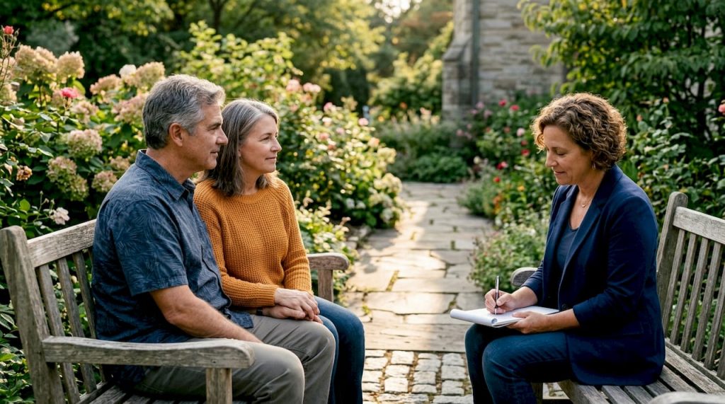 Couple in faith-based marriage counseling session