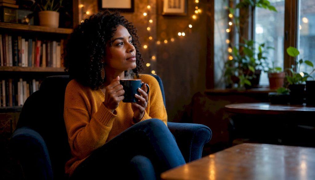 Thoughtful woman sitting alone at home