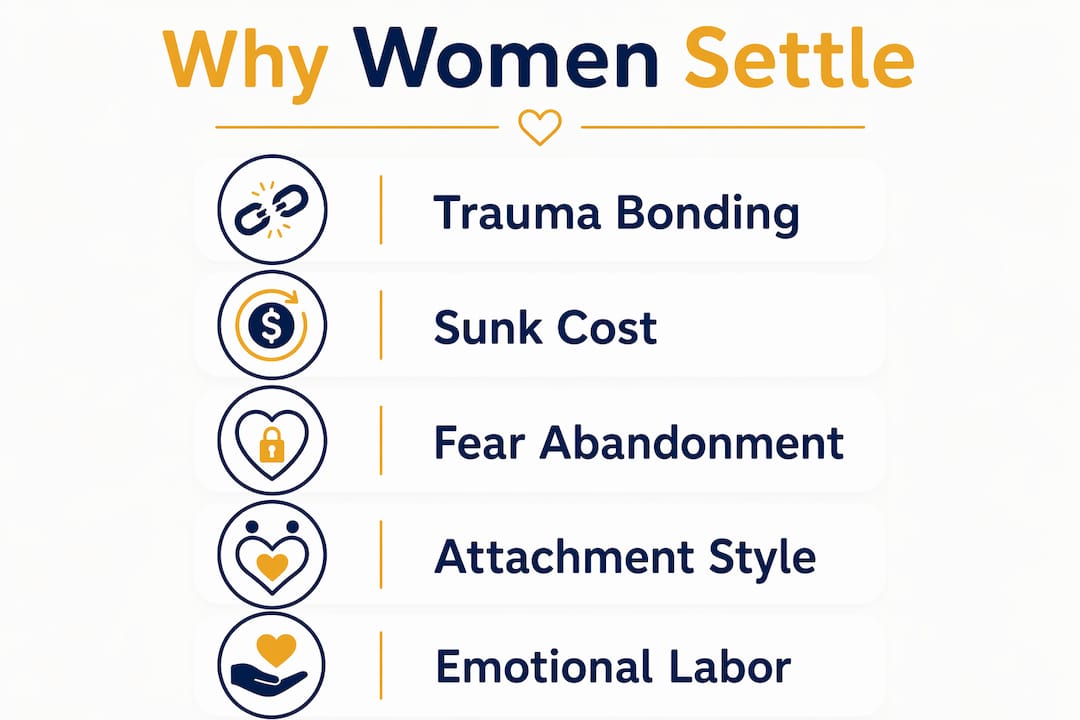 Infographic showing psychological reasons women settle