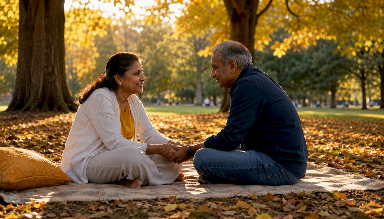 Mature couple holding hands during intimacy exercise