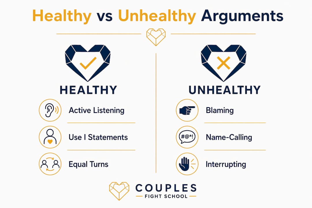 Infographic comparing healthy and unhealthy arguments