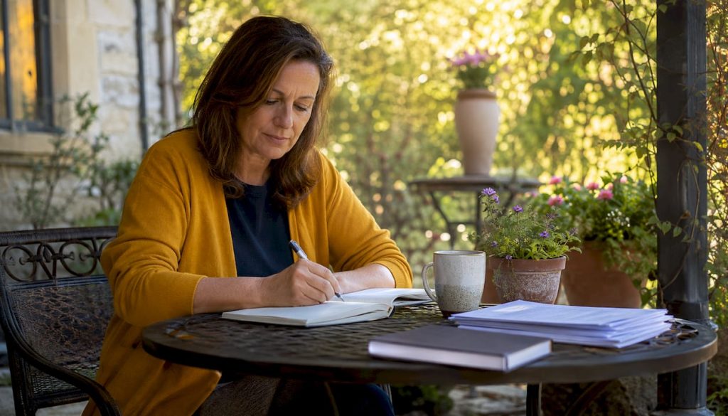 Woman journaling about emotional maturity at home