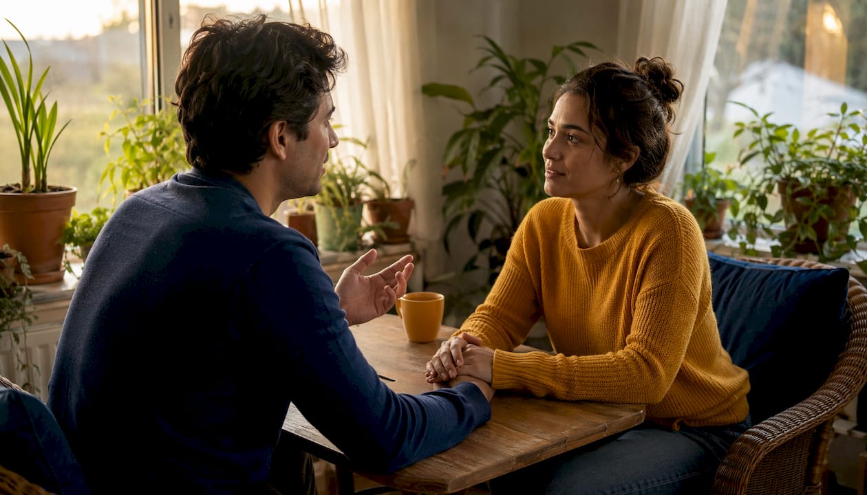 Couple calmly discussing after argument