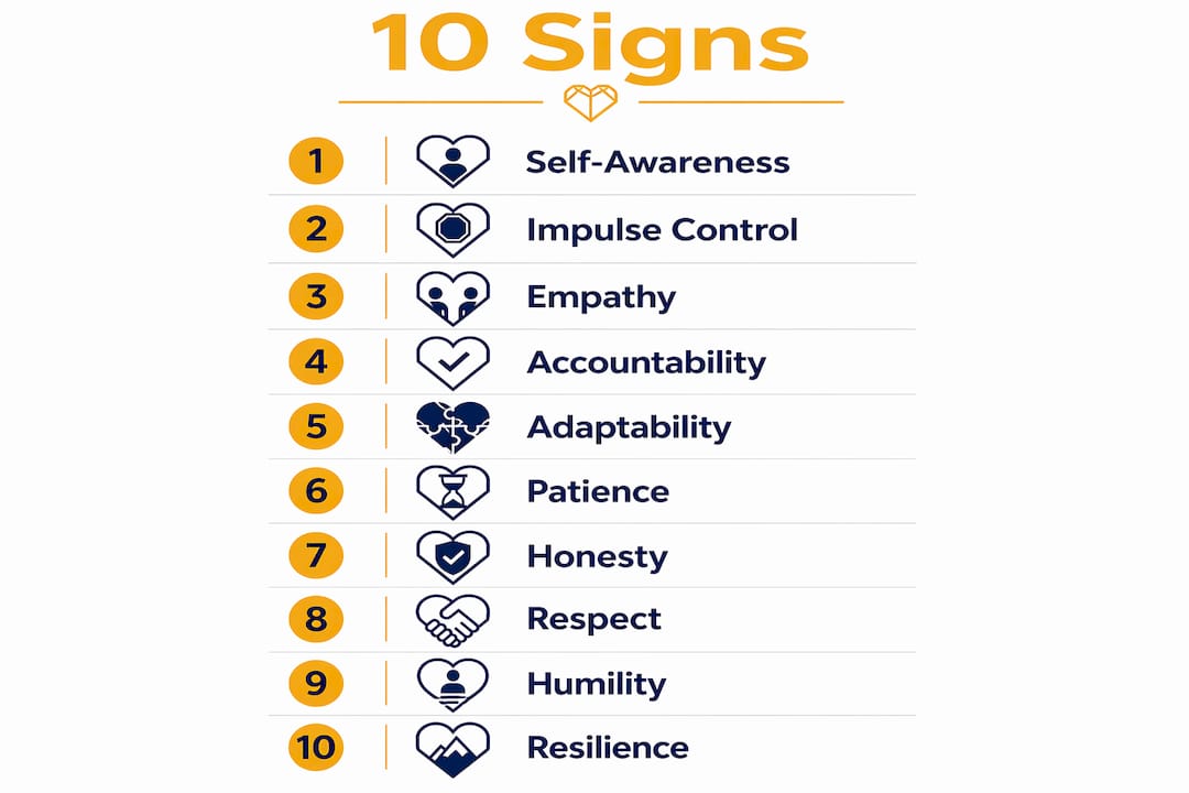 Infographic showing 10 signs of emotional maturity
