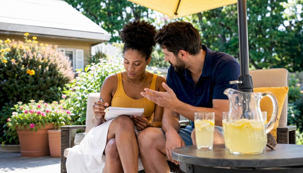 Couple engaging with relationship program on tablet