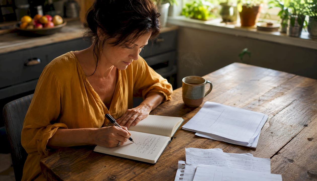 Woman engaged in online couples program at desk