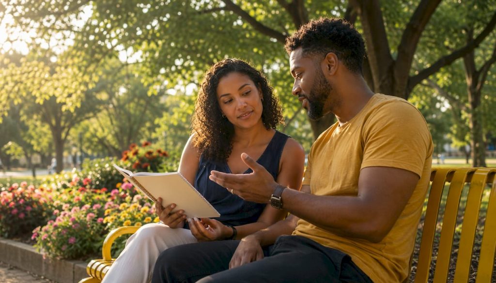 Couple discussing therapy alternatives at home