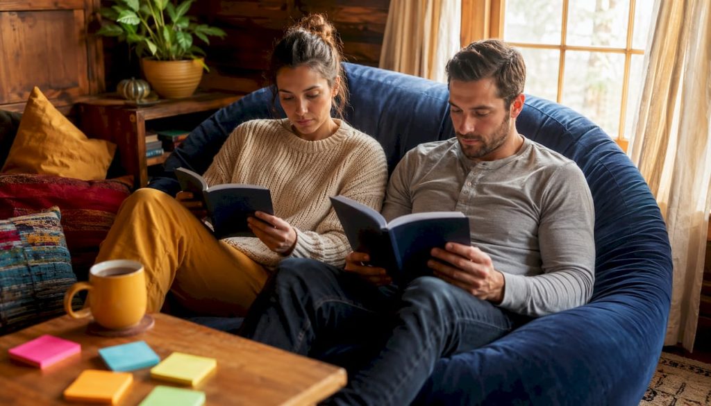 Couple engaging in online marriage counseling at home