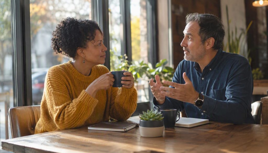 Couple practicing communication at kitchen table