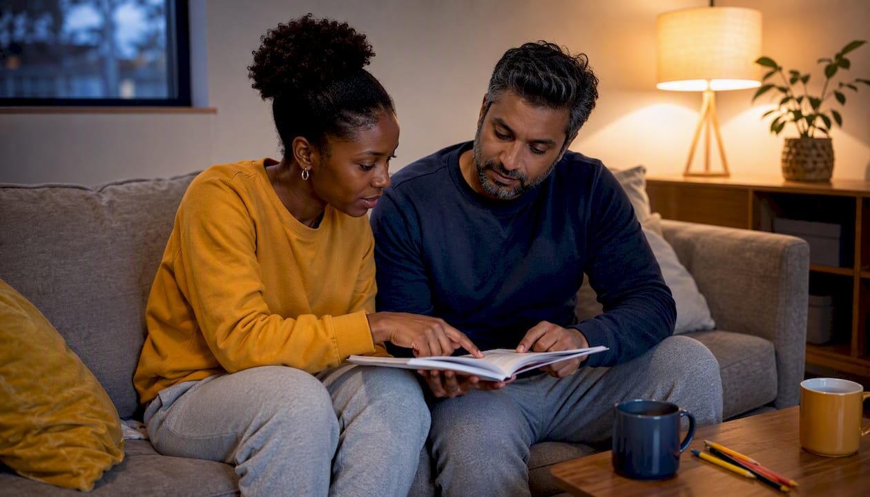 Couple using relationship workbook