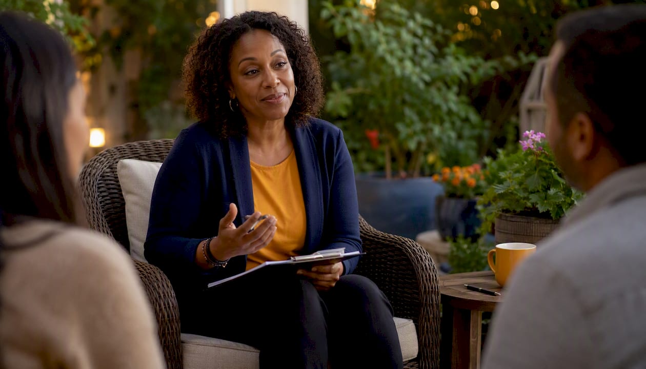 Christian marriage counselor in consultation room