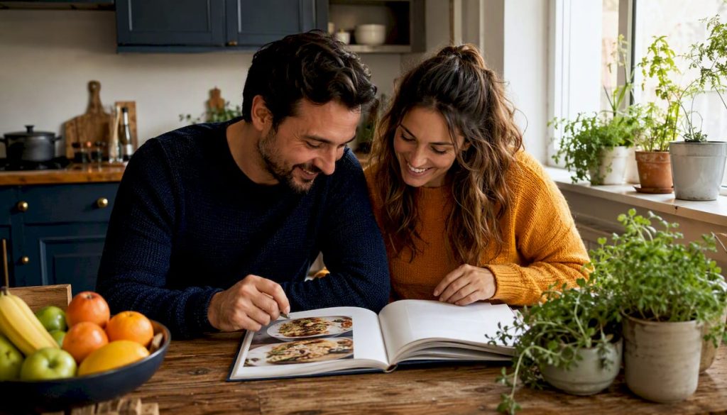Christian couple reviewing marriage education program