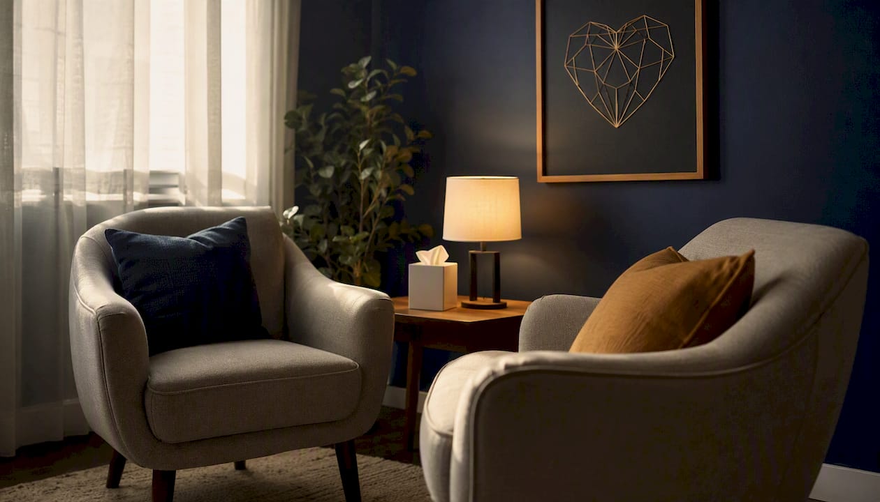 Cozy therapy office seating area