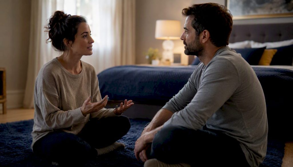 Couple practicing defensive communication repair at home