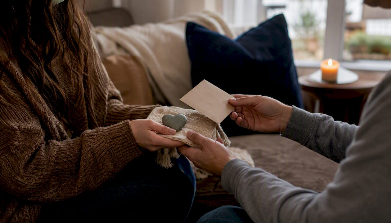 Hands exchanging gratitude and commitment objects
