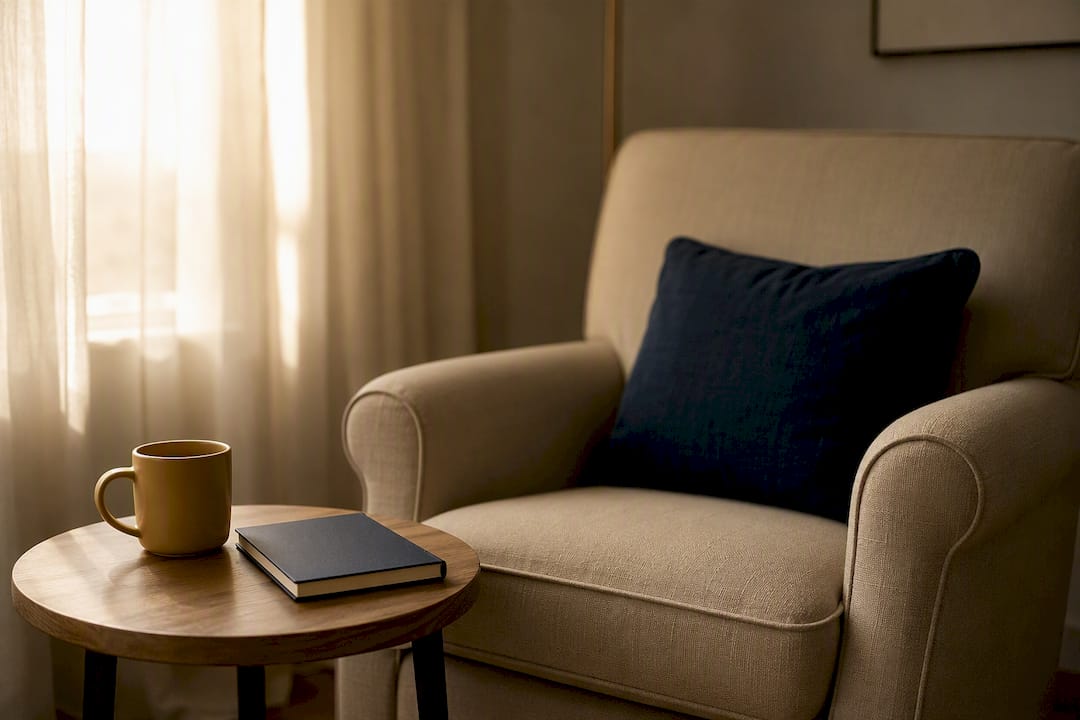 Empty chair and table symbolizing calm boundary setting