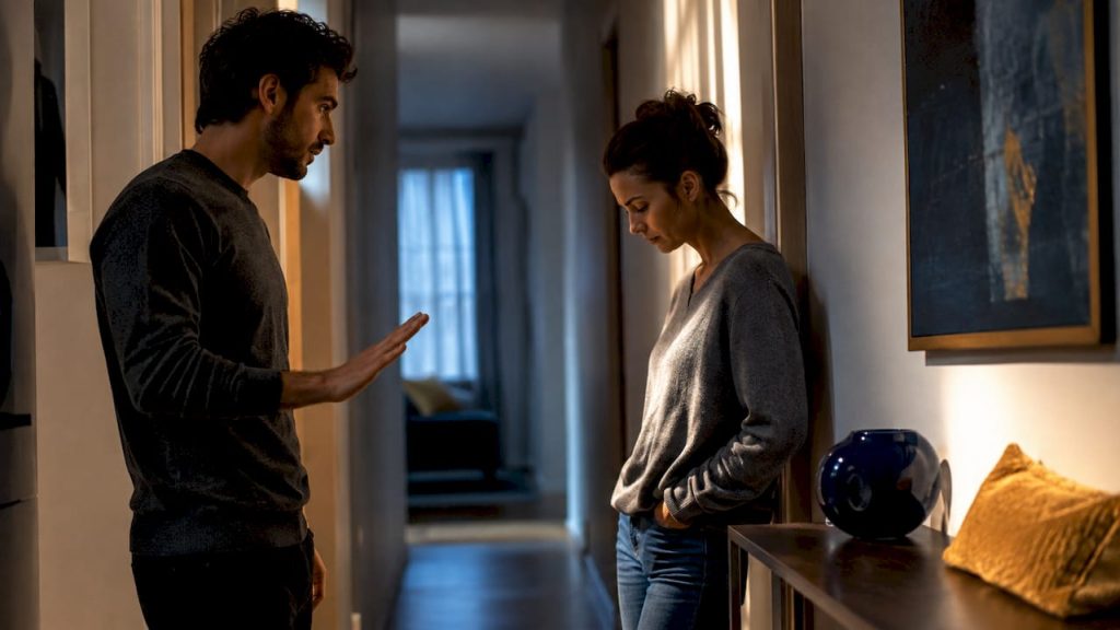 Couple pausing during a heated argument