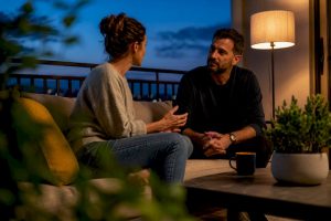 Couple having a calm honest conversation