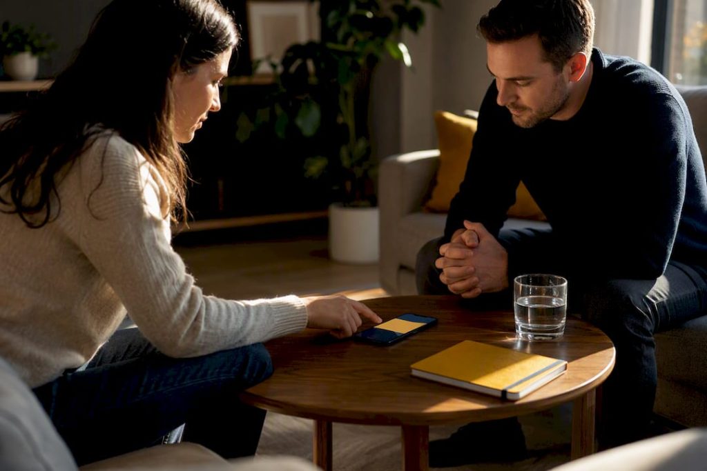 Couple having a structured relationship check-in