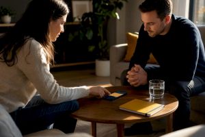 Couple having a structured relationship check-in