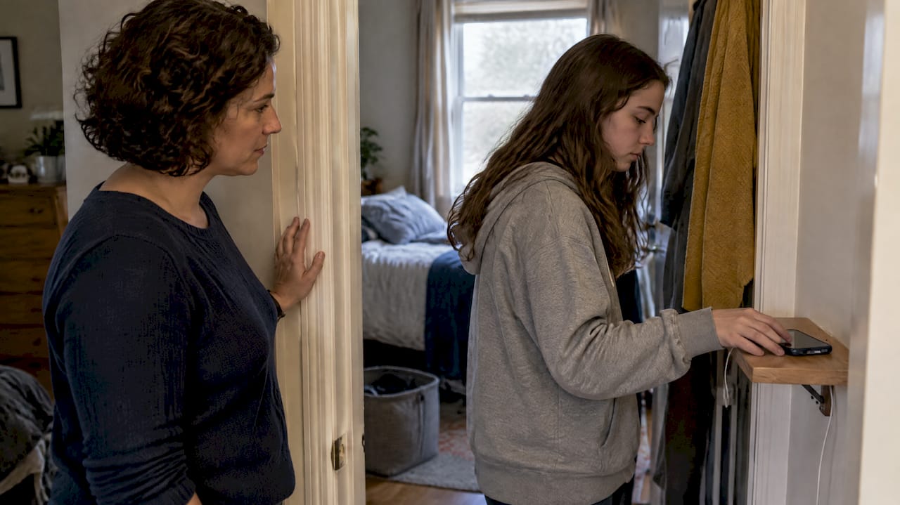 Stepparent guiding a screen time boundary