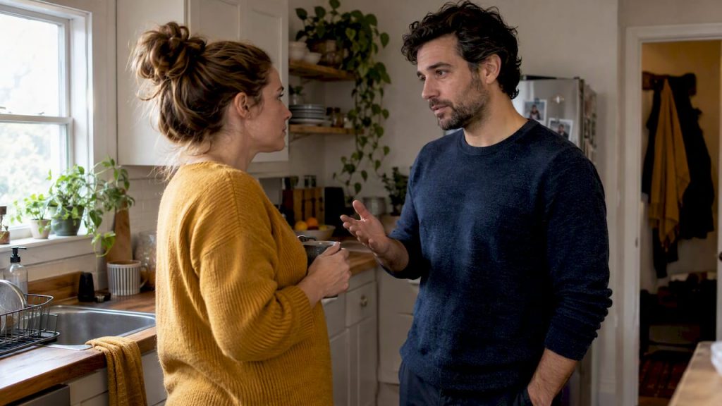 Couple calmly agreeing to pause conflict