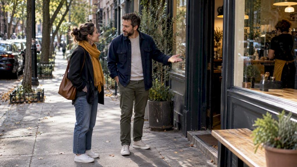 Partners discussing a low-pressure date invitation