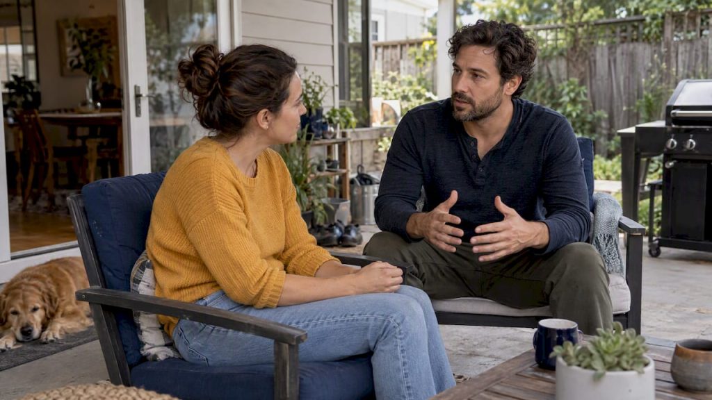 Couple calmly practicing a conversation pause