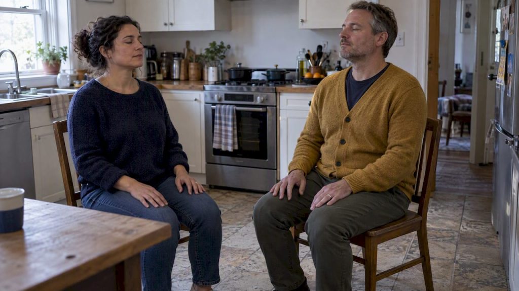 Couple pausing together for grounding