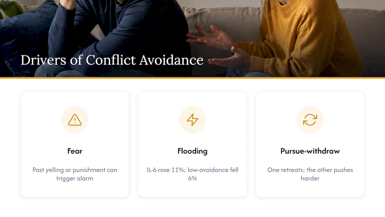 Three drivers of conflict avoidance shown as icons